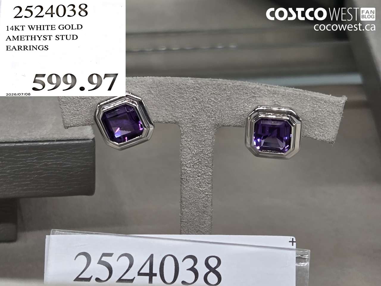 2524038 14KT WHITE GOLD AMETHYST STUD EARRINGS $599.97