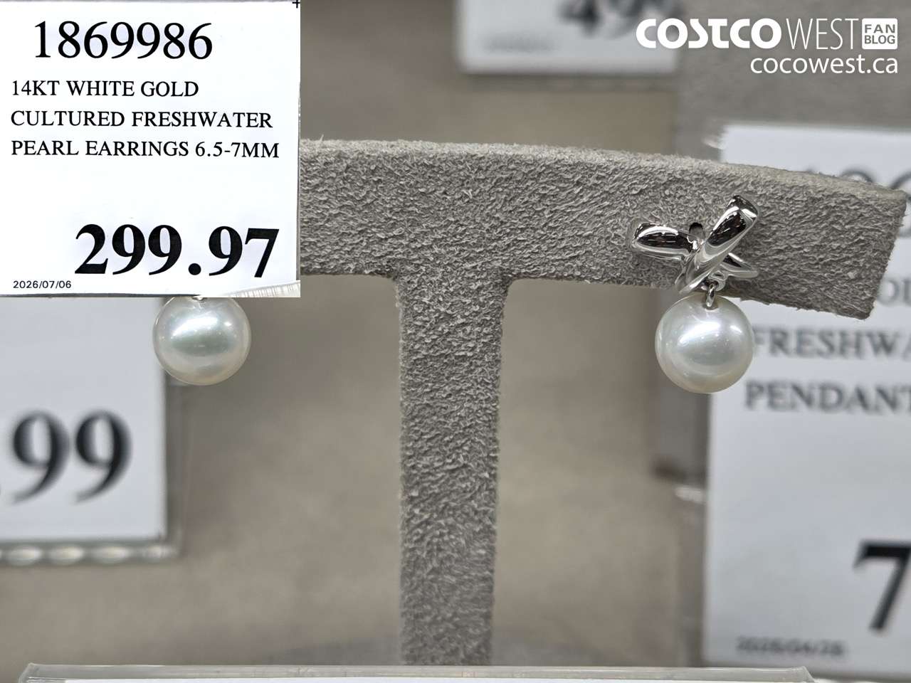 1869986 14KT WHITE GOLD CULTURED FRESHWATER PEARL EARRINGS 6.5-7MM $299.97