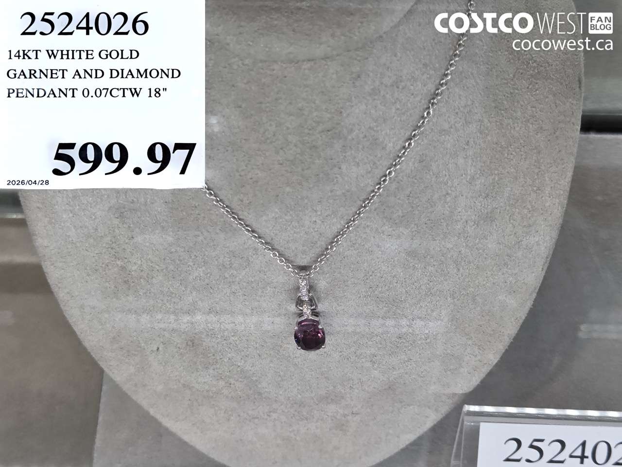 2524026 14KT WHITE GOLD GARNET AND DIAMOND PENDANT 0.07CTW 18