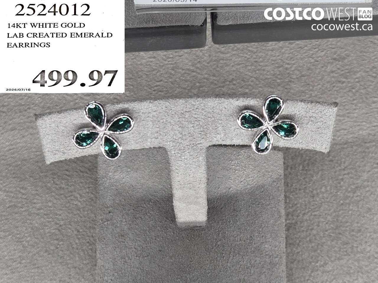 2524012 14KT WHITE GOLD LAB CREATED EMERALD EARRINGS $499.97