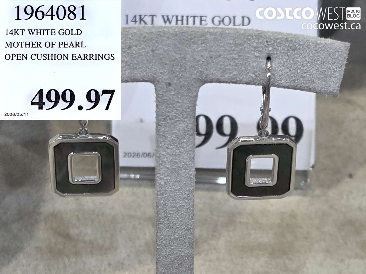 1964081 14KT WHITE GOLD MOTHER OF PEARL OPEN CUSHION EARRINGS $499.97