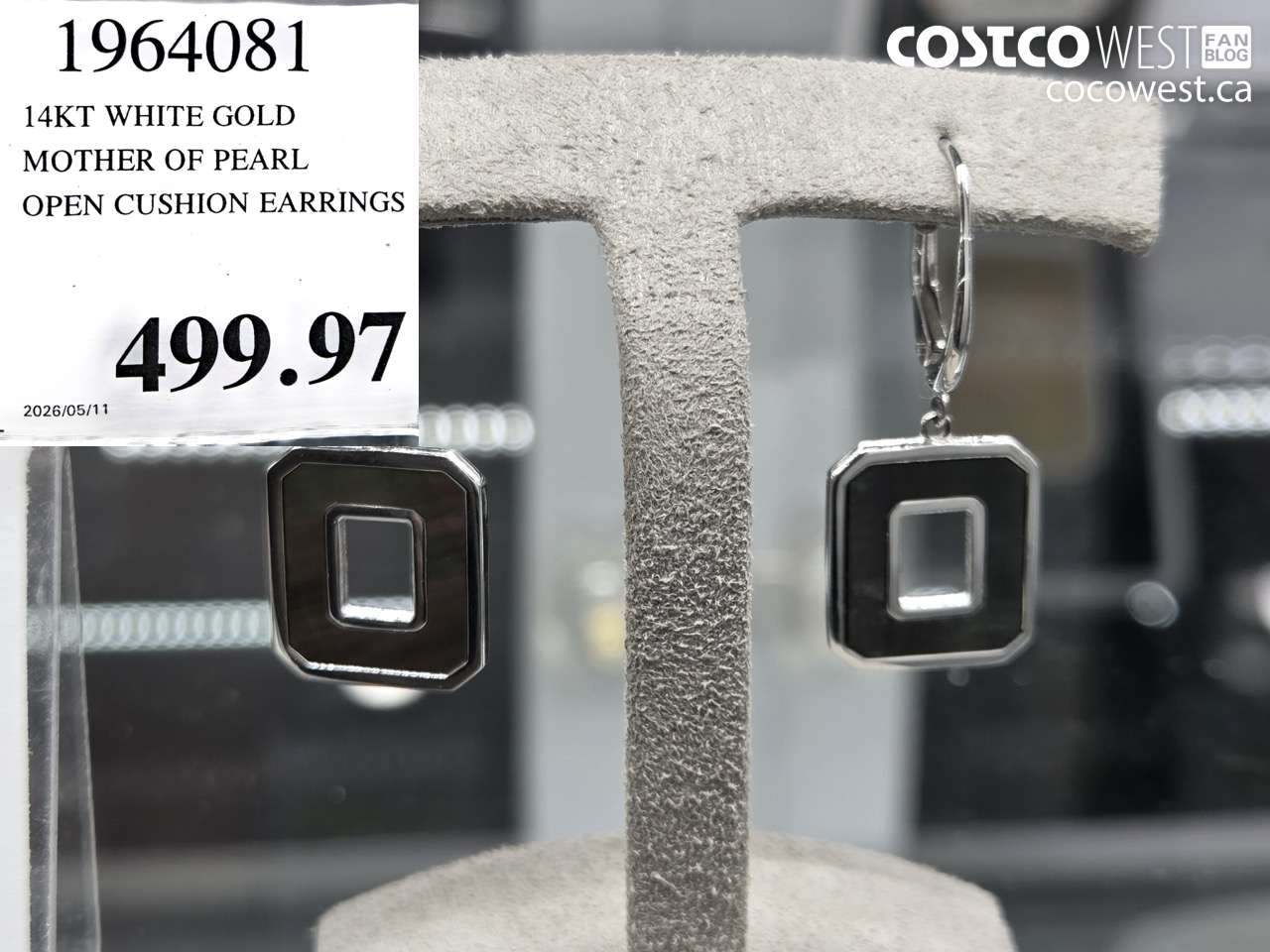 1964081 14KT WHITE GOLD MOTHER OF PEARL OPEN CUSHION EARRINGS $499.97