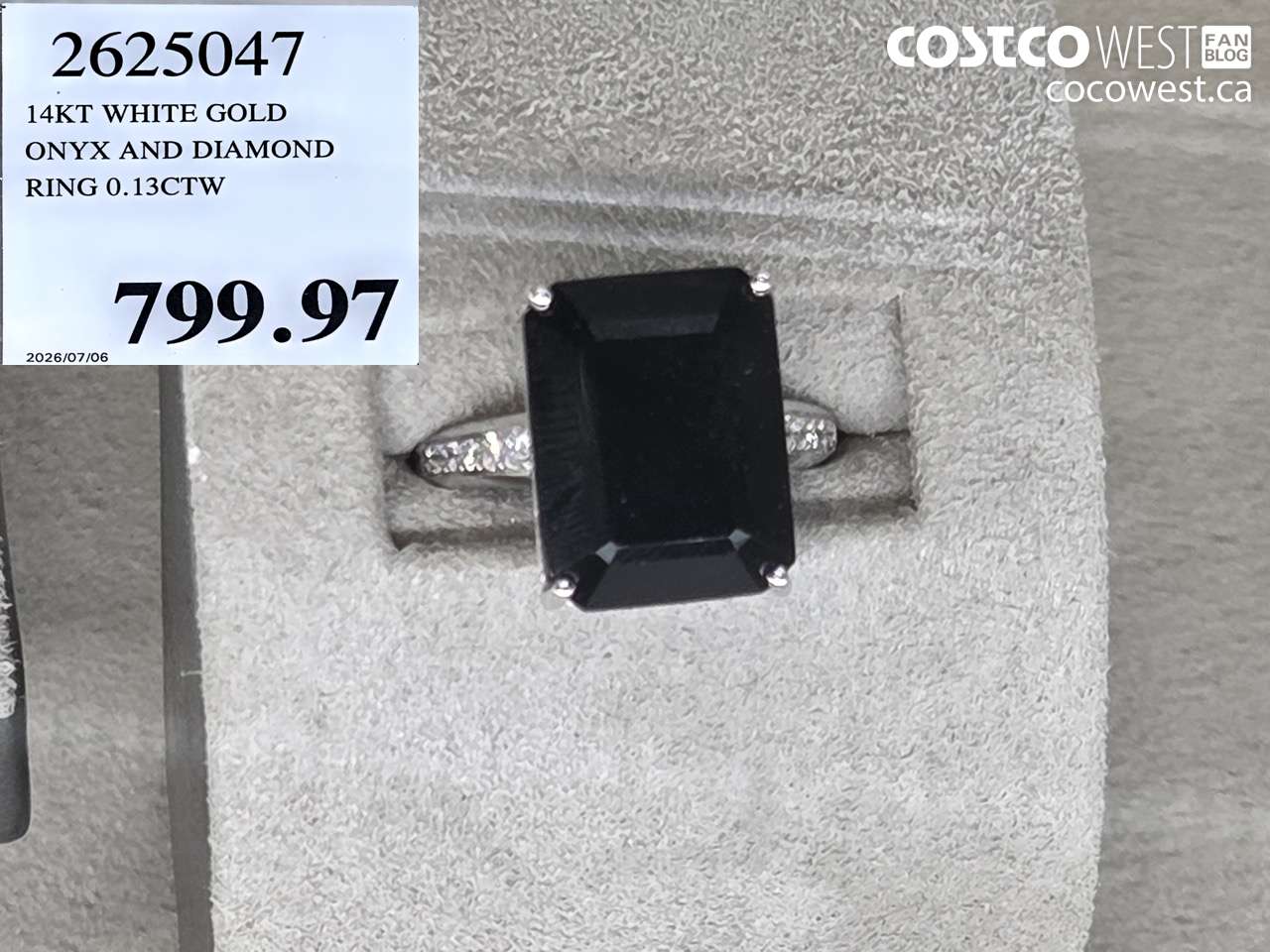 2625047 14KT WHITE GOLD ONYX AND DIAMOND RING 0.13CTW $799.97