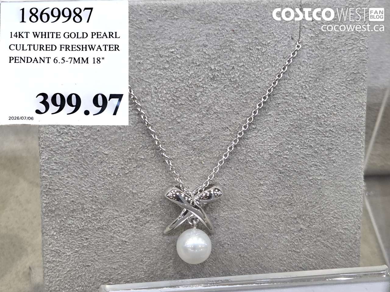 1869987 14KT WHITE GOLD PEARL CULTURED FRESHWATER PENDANT 6.5-7MM 18