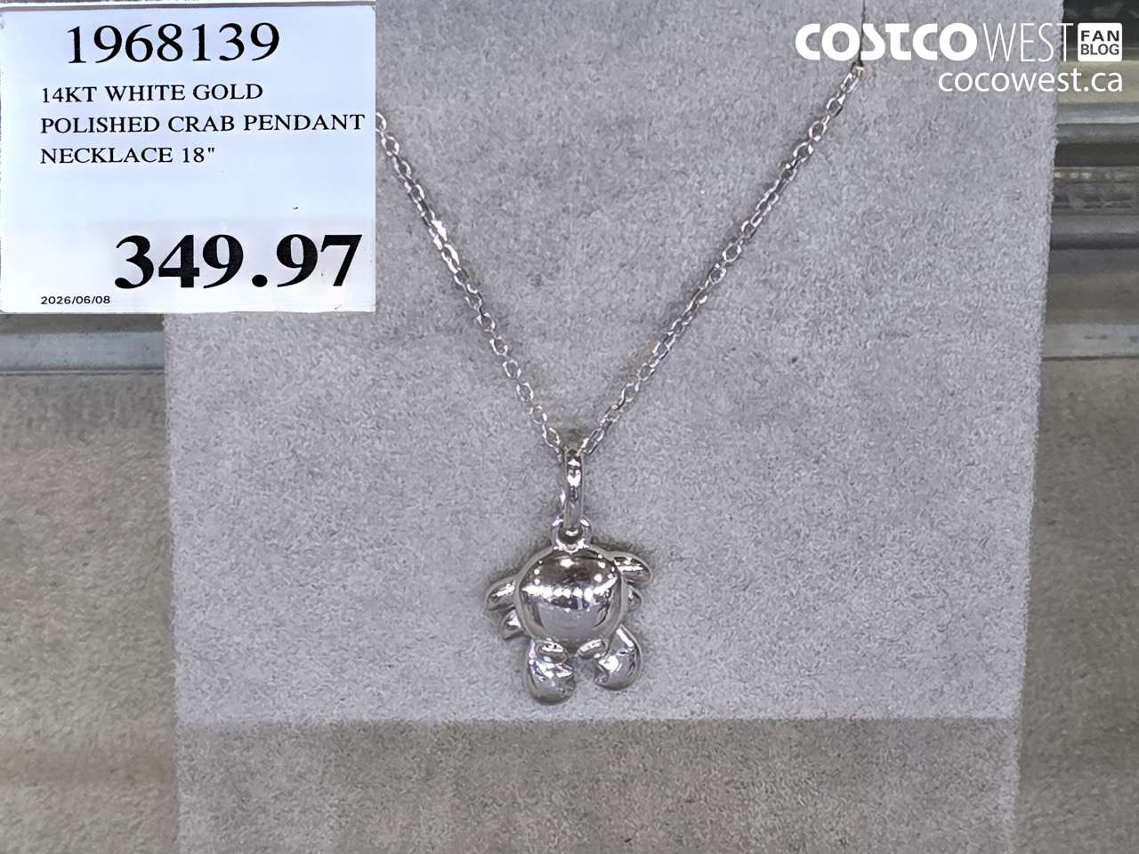 1968139 14KT WHITE GOLD POLISHED CRAB PENDANT NECKLACE 18