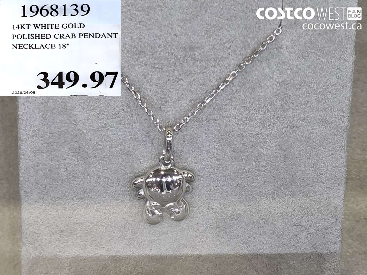 1968139 14KT WHITE GOLD POLISHED CRAB PENDANT NECKLACE 18