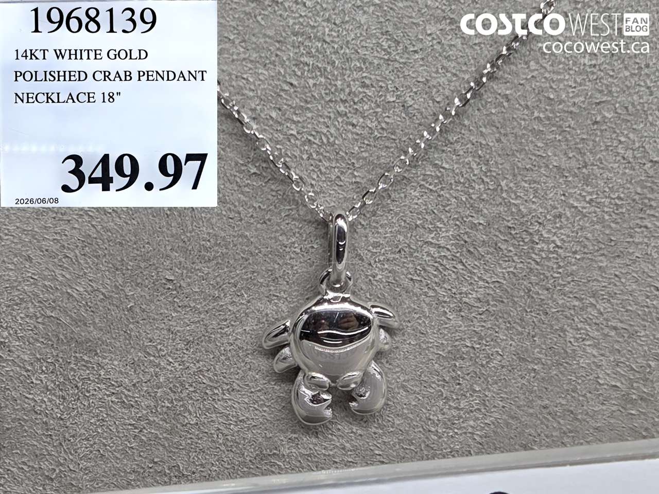 1968139 14KT WHITE GOLD POLISHED CRAB PENDANT NECKLACE 18
