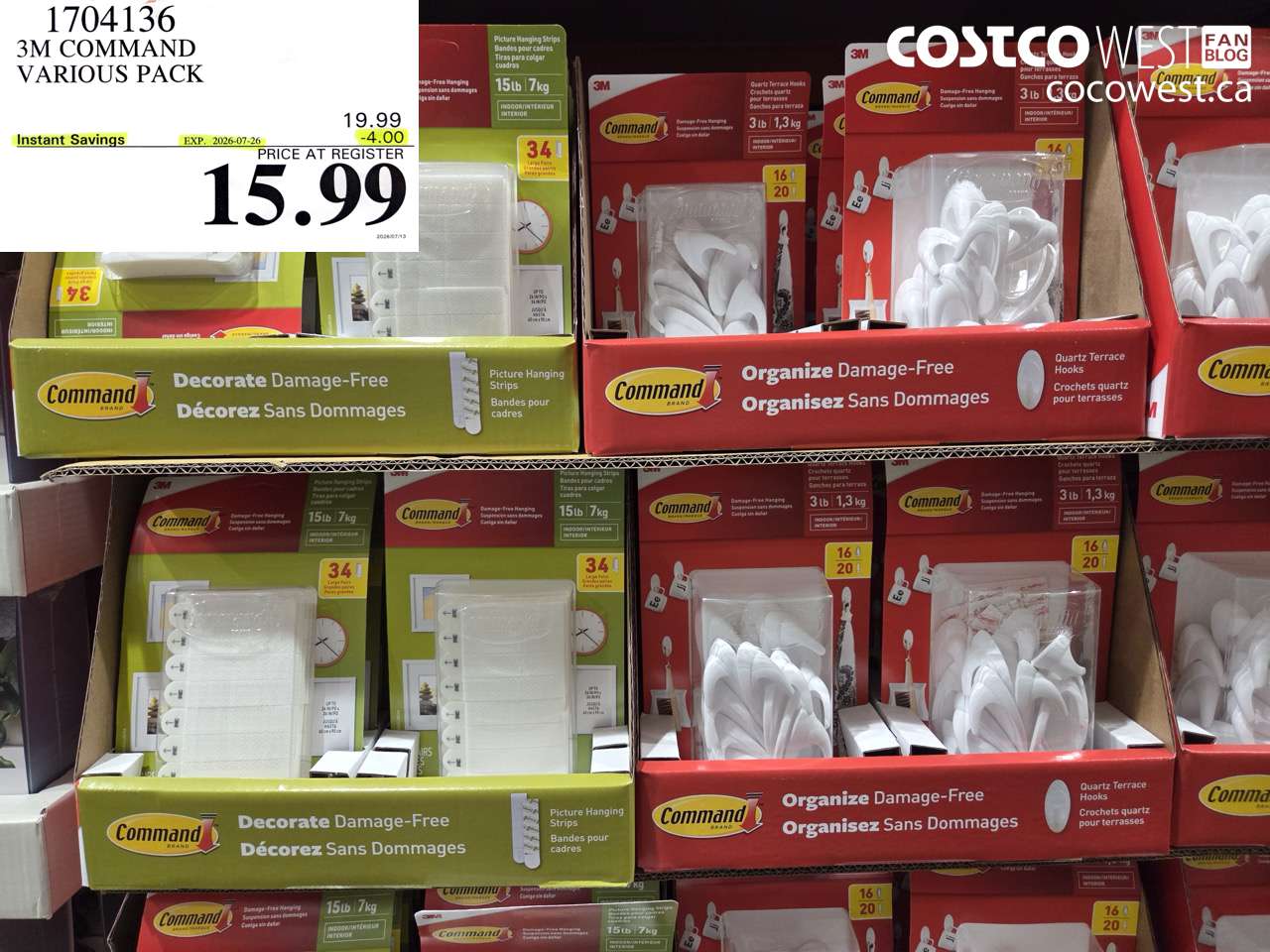 1704136 3M COMMAND VARIOUS PACK ($4.00 INSTANT SAVINGS EXPIRES ON 2026-07-26) $15.99