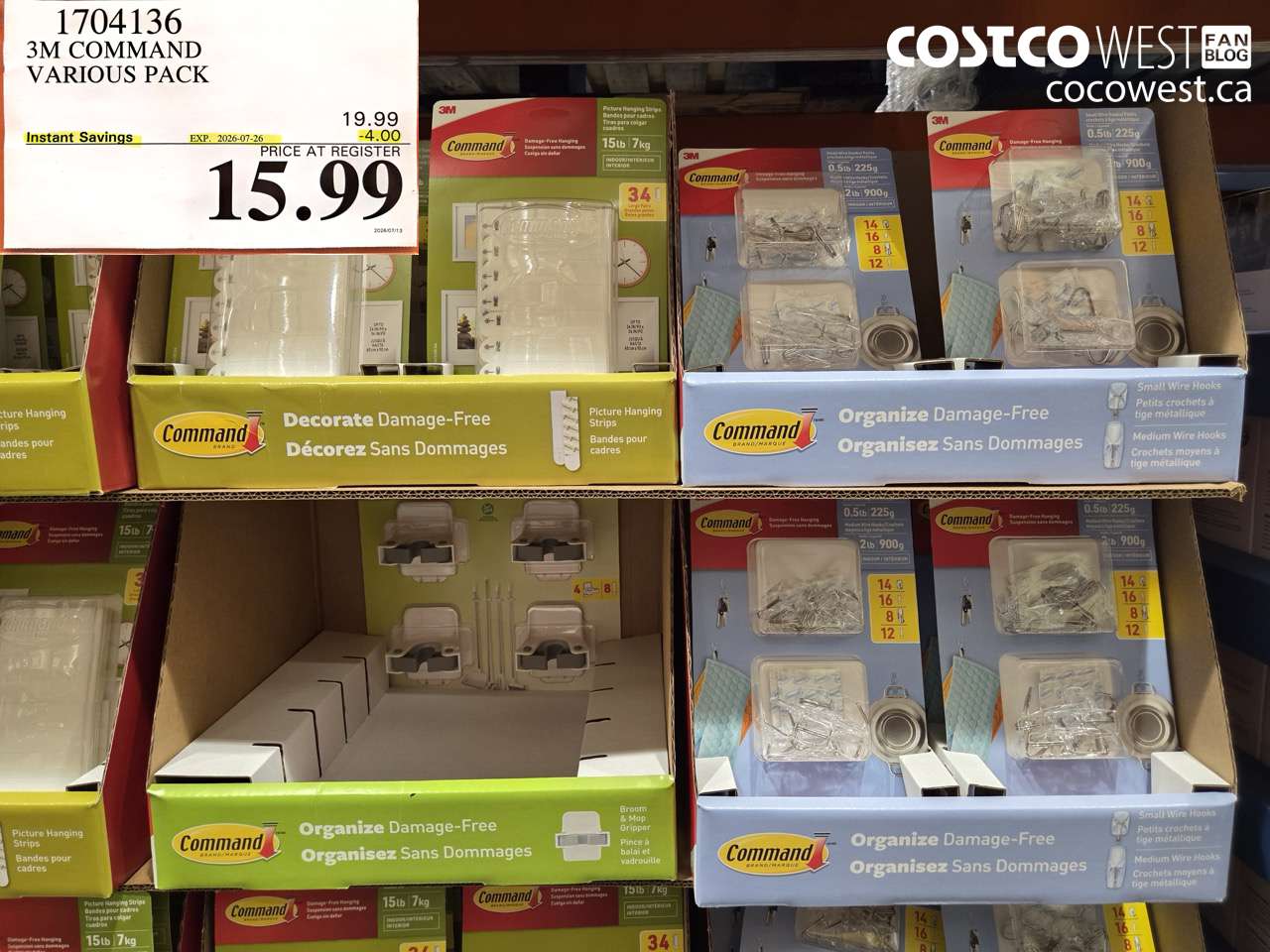 1704136 3M COMMAND VARIOUS PACK ($4.00 INSTANT SAVINGS EXPIRES ON 2026-07-26) $15.99