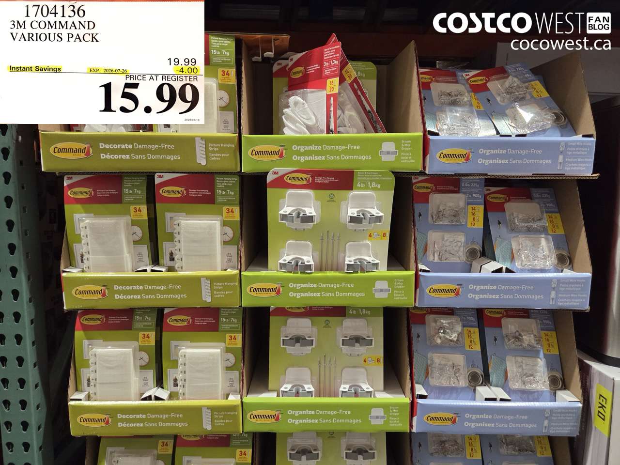 1704136 3M COMMAND VARIOUS PACK ($4.00 INSTANT SAVINGS EXPIRES ON 2026-07-26) $15.99