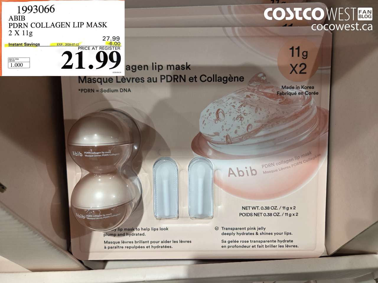 1993066 ABIB PDRN COLLAGEN LIP MASK 2 X 11G ($6.00 INSTANT SAVINGS EXPIRES ON 2026-07-12) $21.99
