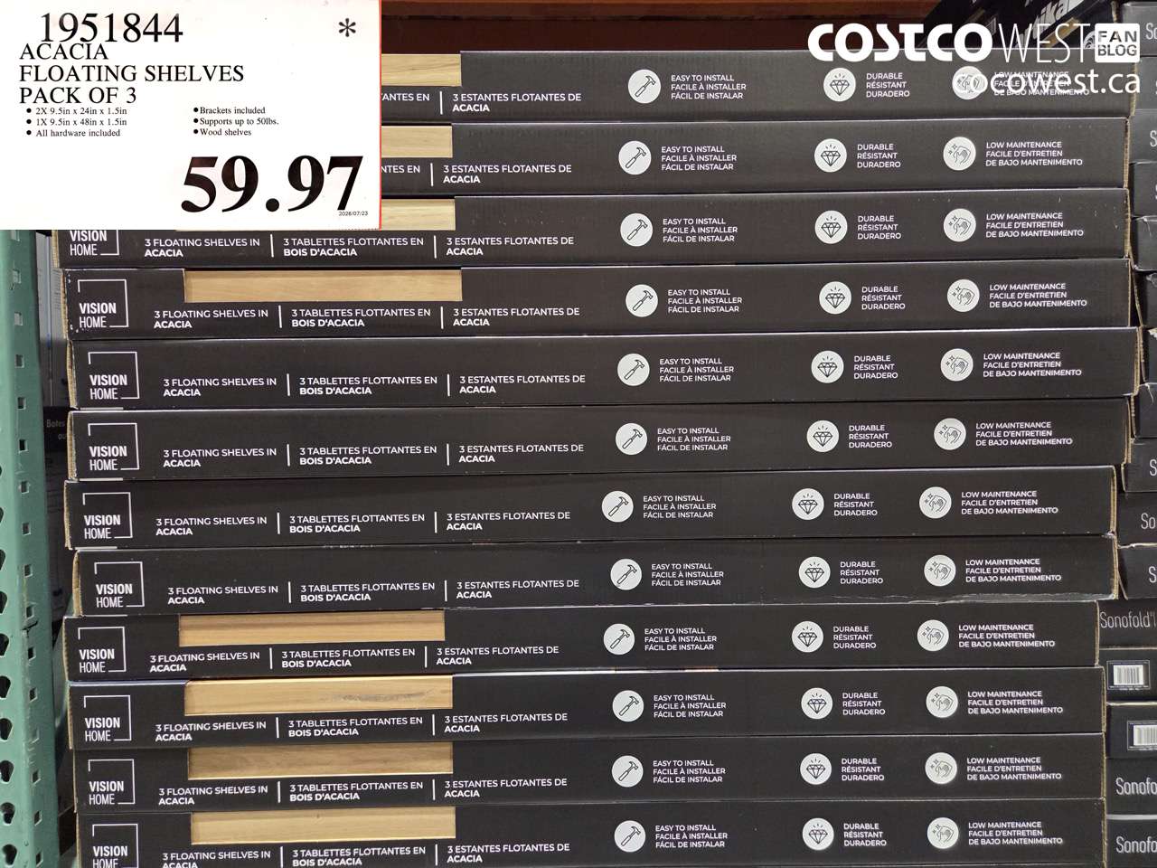 1951844 ACACIA FLOATING SHELVES PACK OF 3 $59.97
