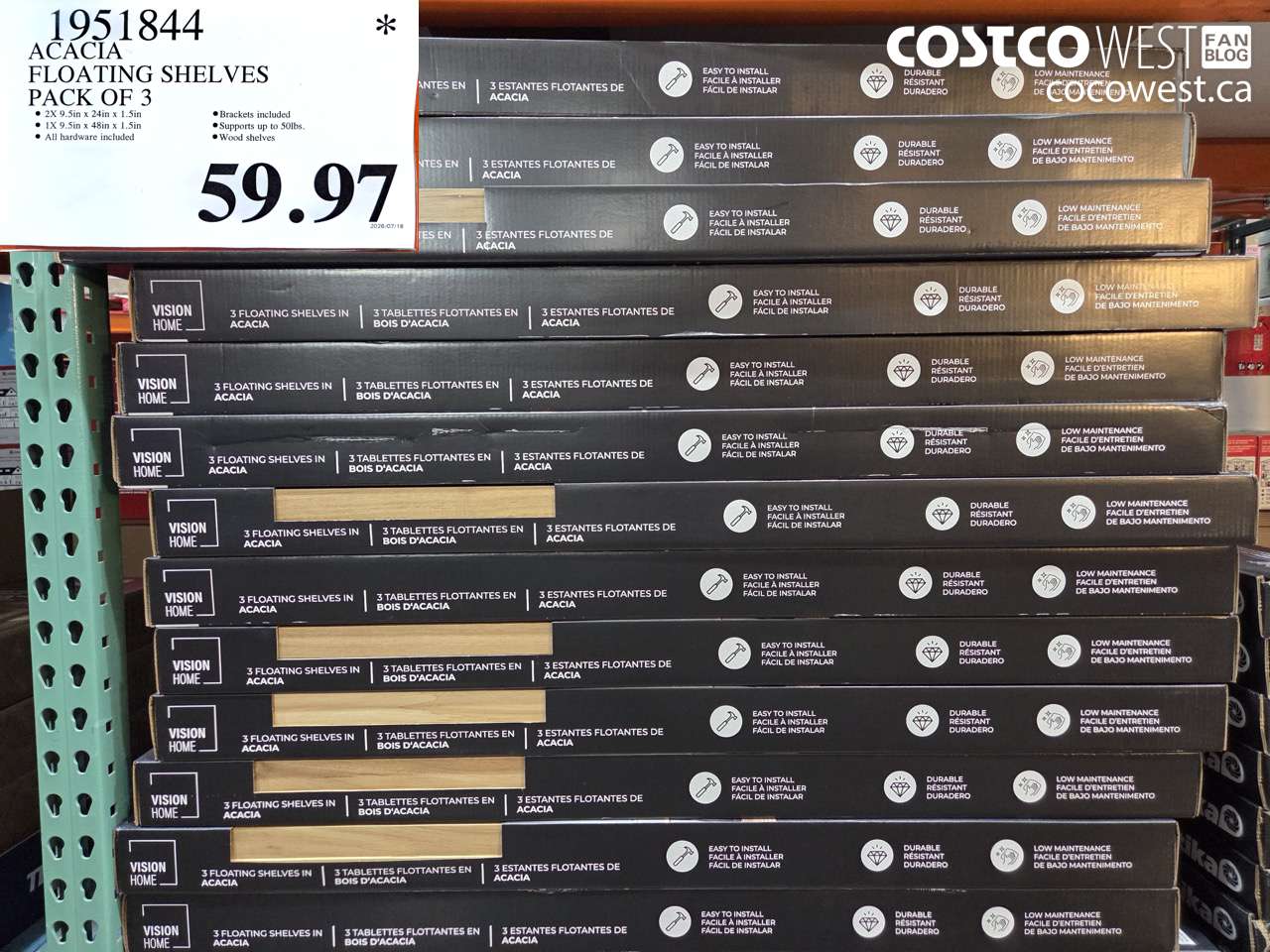 1951844 ACACIA FLOATING SHELVES PACK OF 3 $59.97