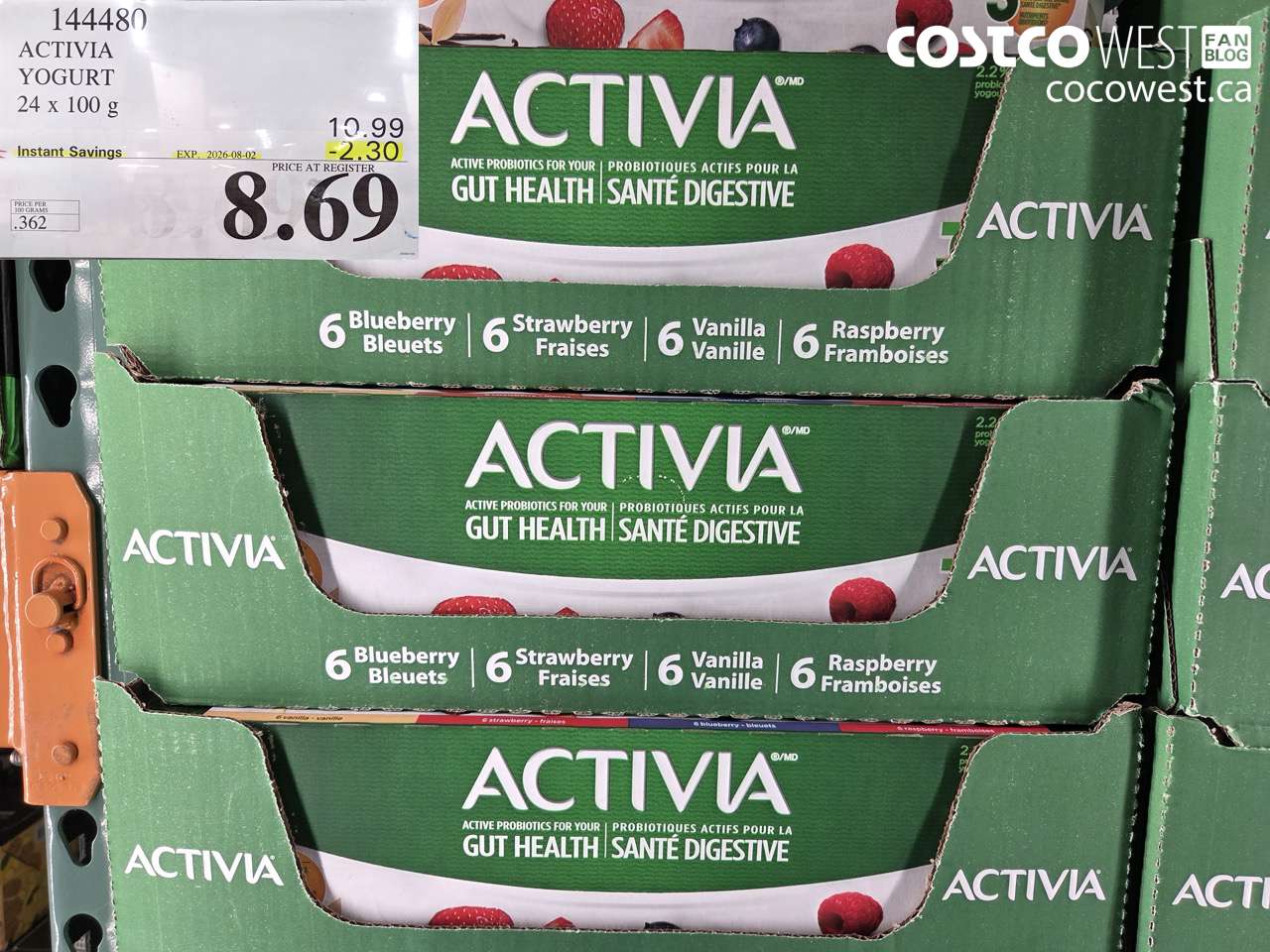 144480 ACTIVIA YOGURT 24 X 100 G ($2.30 INSTANT SAVINGS EXPIRES ON 2026-08-02) $8.69