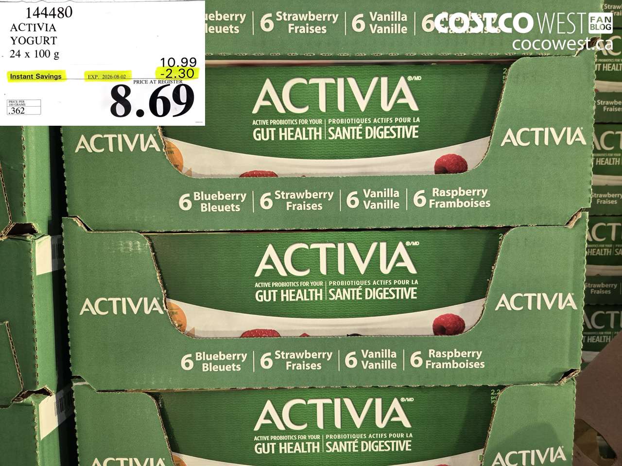 144480 ACTIVIA YOGURT 24 X 100 G ($2.30 INSTANT SAVINGS EXPIRES ON 2026-08-02) $8.69