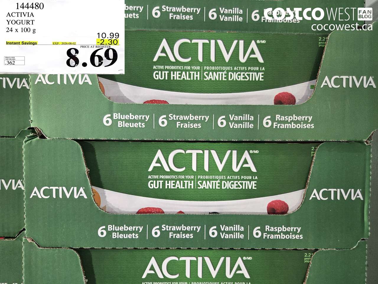 144480 ACTIVIA YOGURT 24 X 100 G ($2.30 INSTANT SAVINGS EXPIRES ON 2026-08-02) $8.69