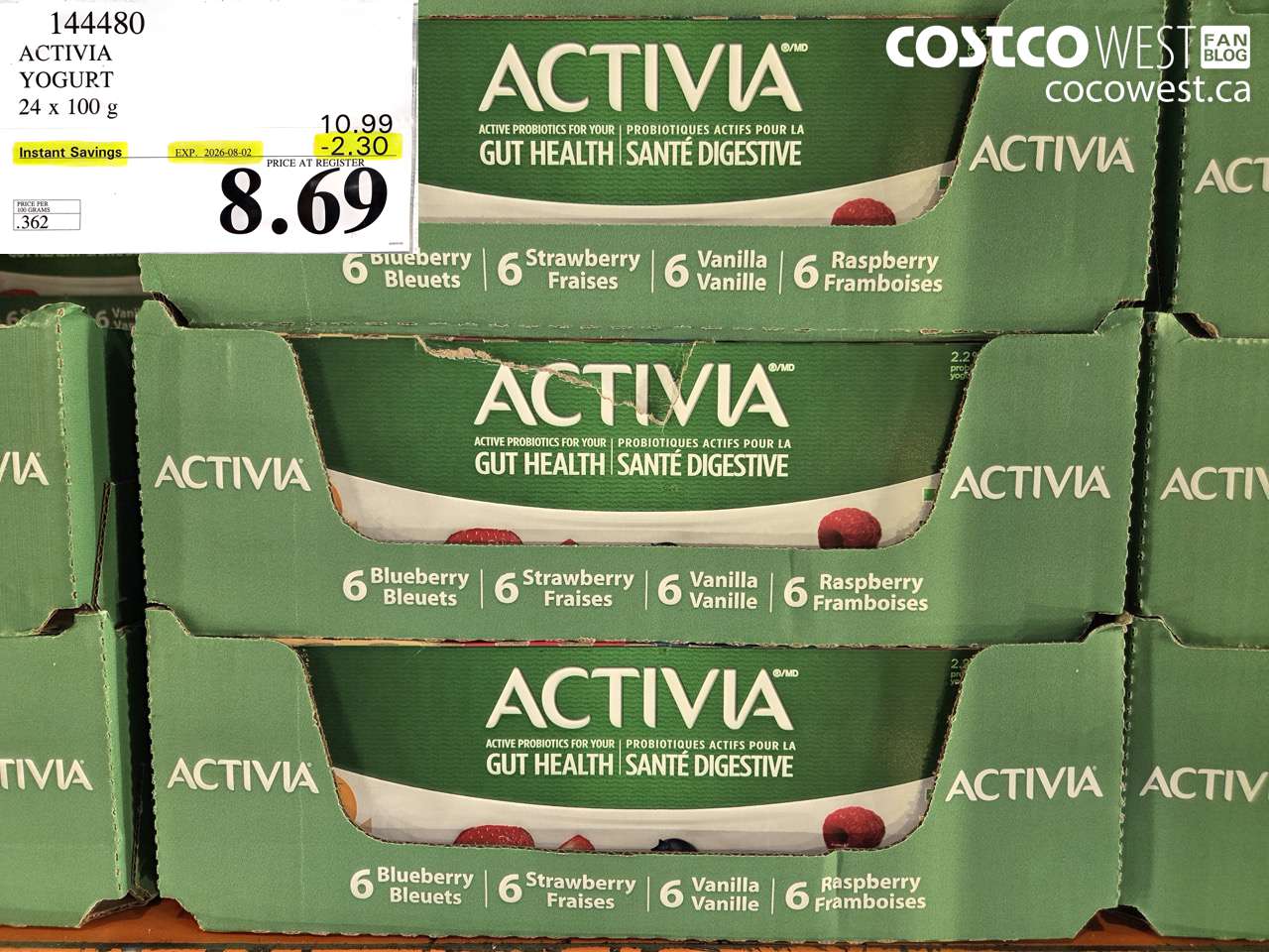 144480 ACTIVIA YOGURT 24 X 100 G ($2.30 INSTANT SAVINGS EXPIRES ON 2026-08-02) $8.69