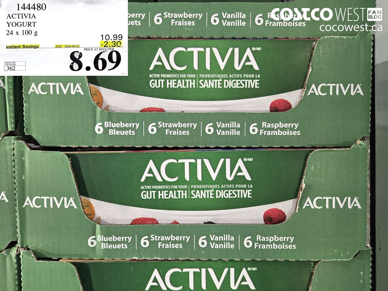 144480 ACTIVIA YOGURT 24 X 100 G ($2.30 INSTANT SAVINGS EXPIRES ON 2026-08-02) $8.69