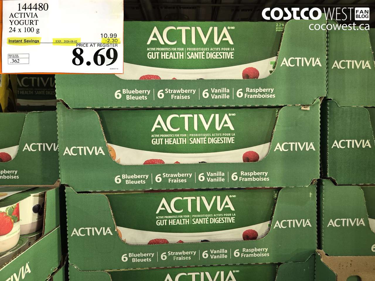 144480 ACTIVIA YOGURT 24 X 100 G ($2.30 INSTANT SAVINGS EXPIRES ON 2026-08-02) $8.69