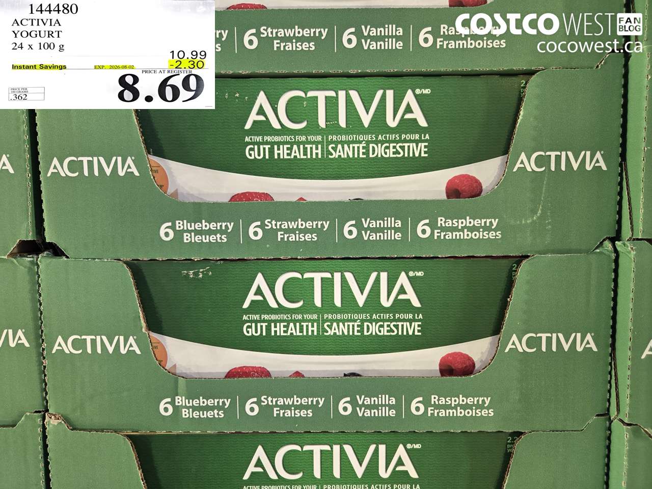144480 ACTIVIA YOGURT 24 X 100 G ($2.30 INSTANT SAVINGS EXPIRES ON 2026-08-02) $8.69