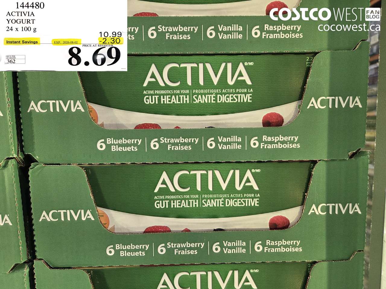 144480 ACTIVIA YOGURT 24 X 100 G ($2.30 INSTANT SAVINGS EXPIRES ON 2026-08-02) $8.69