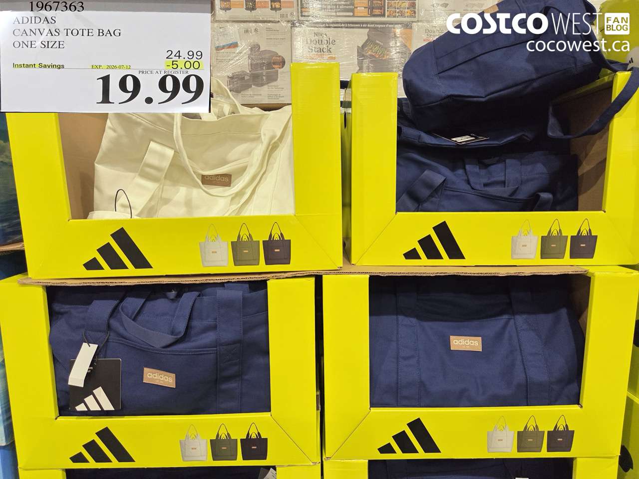 1967363 ADIDAS CANVAS TOTE BAG ONE SIZE ($5.00 INSTANT SAVINGS EXPIRES ON 2026-07-12) $19.99