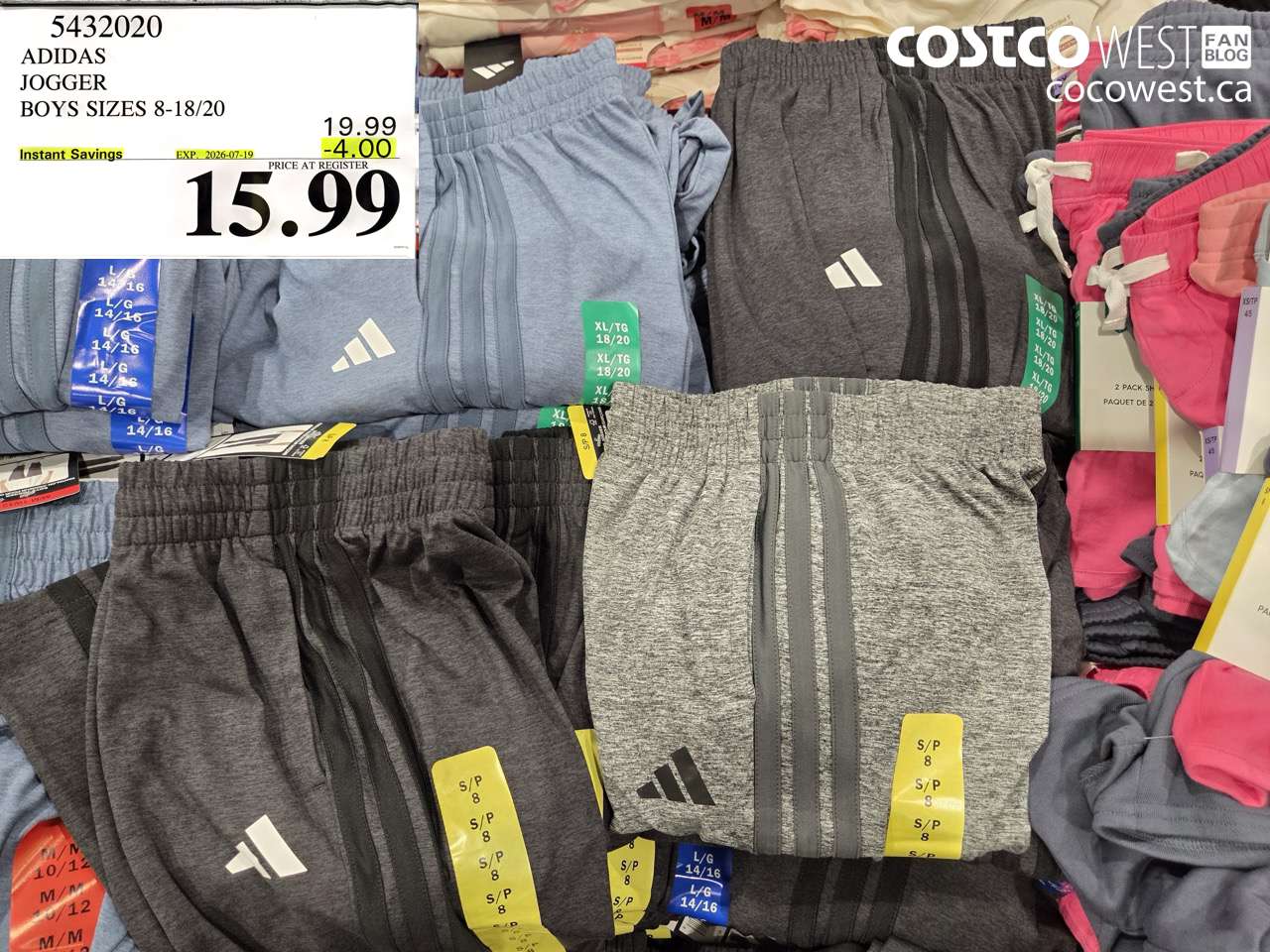 5432020 ADIDAS JOGGER BOYS SIZES 8-18/20 ($4.00 INSTANT SAVINGS EXPIRES ON 2026-07-19) $15.99
