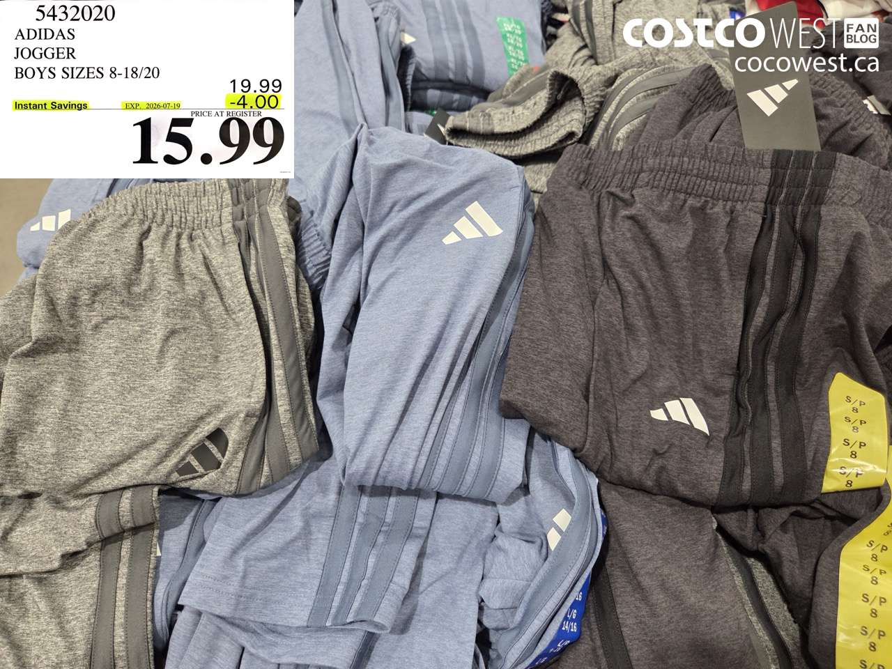 5432020 ADIDAS JOGGER BOYS SIZES 8-18/20 ($4.00 INSTANT SAVINGS EXPIRES ON 2026-07-19) $15.99