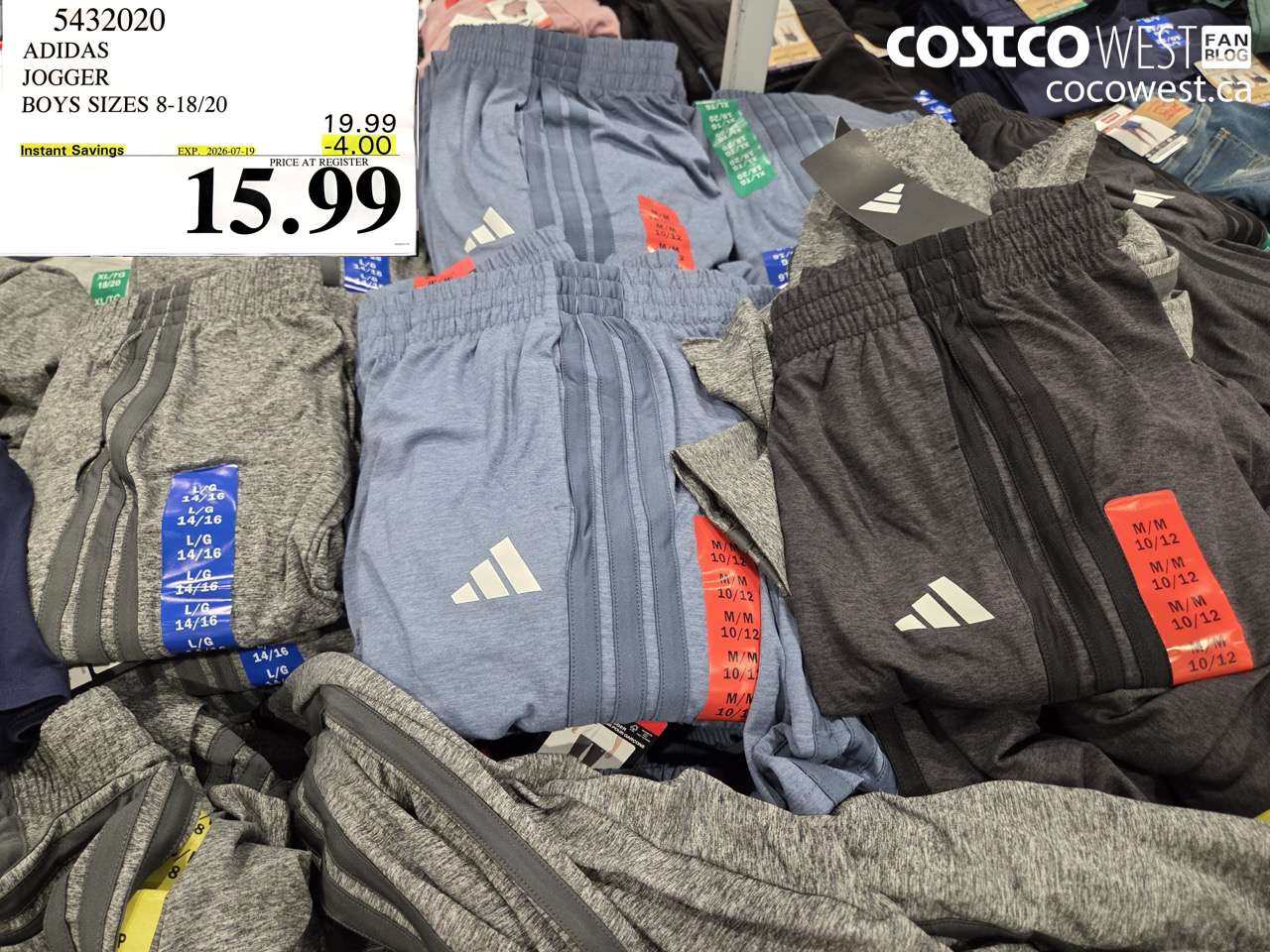 5432020 ADIDAS JOGGER BOYS SIZES 8-18/20 ($4.00 INSTANT SAVINGS EXPIRES ON 2026-07-19) $15.99