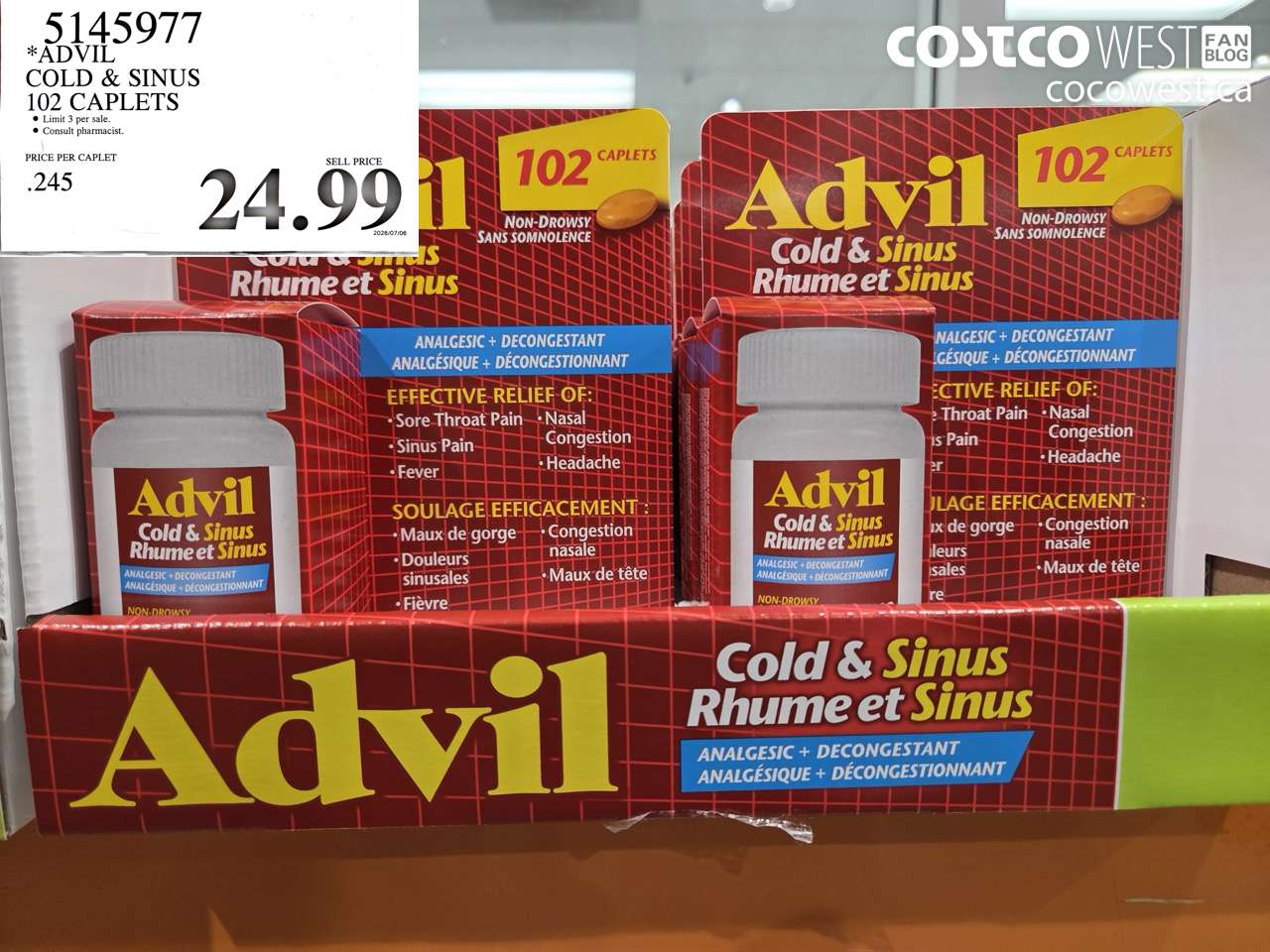 5145977 ADVIL COLD & SINUS 102 CAPLETS $24.99