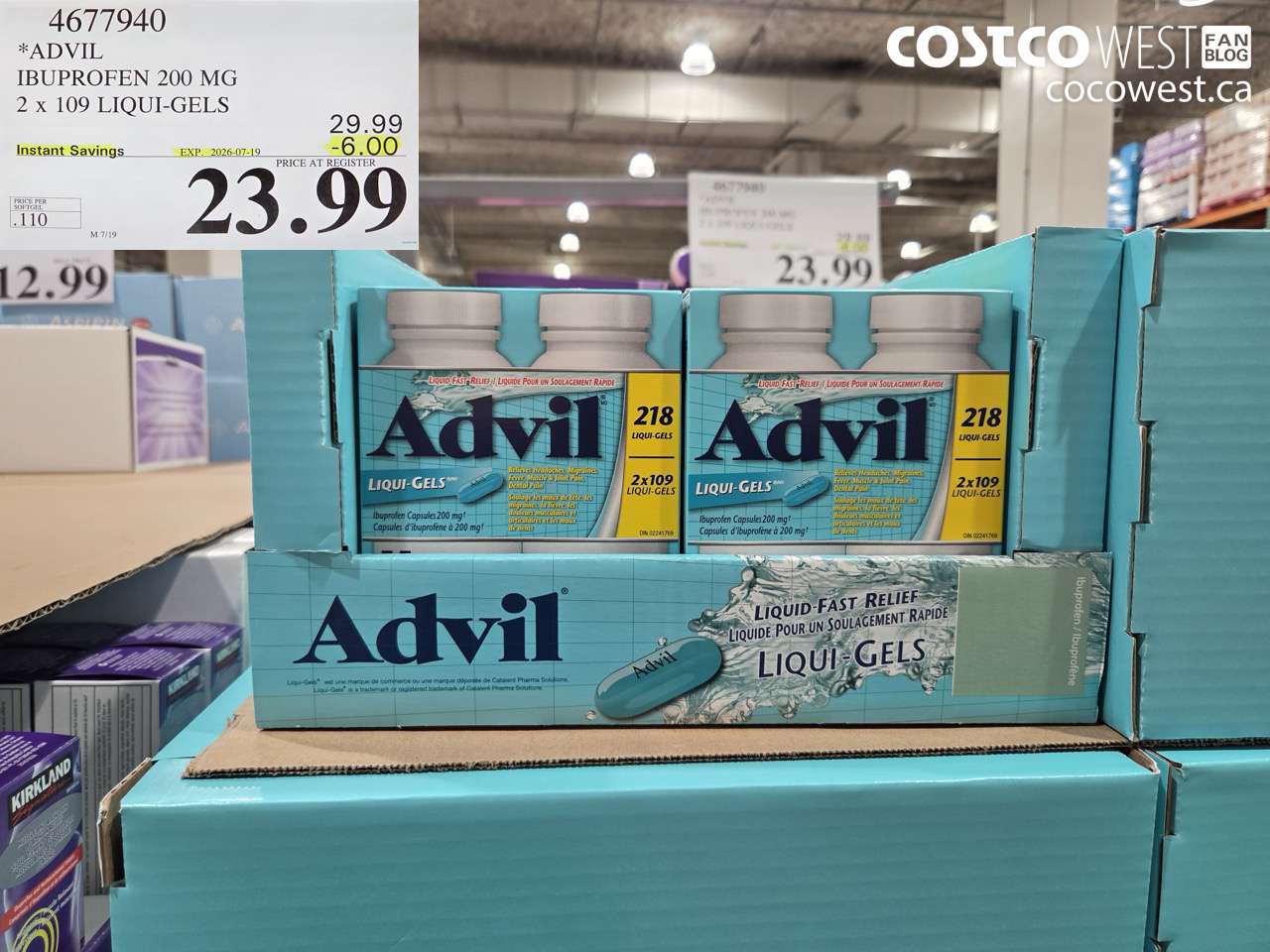 4677940 ADVIL IBUPROFEN 200 MG 2 X 109 LIQUI-GELS ($6.00 INSTANT SAVINGS EXPIRES ON 2026-07-19) $23.99
