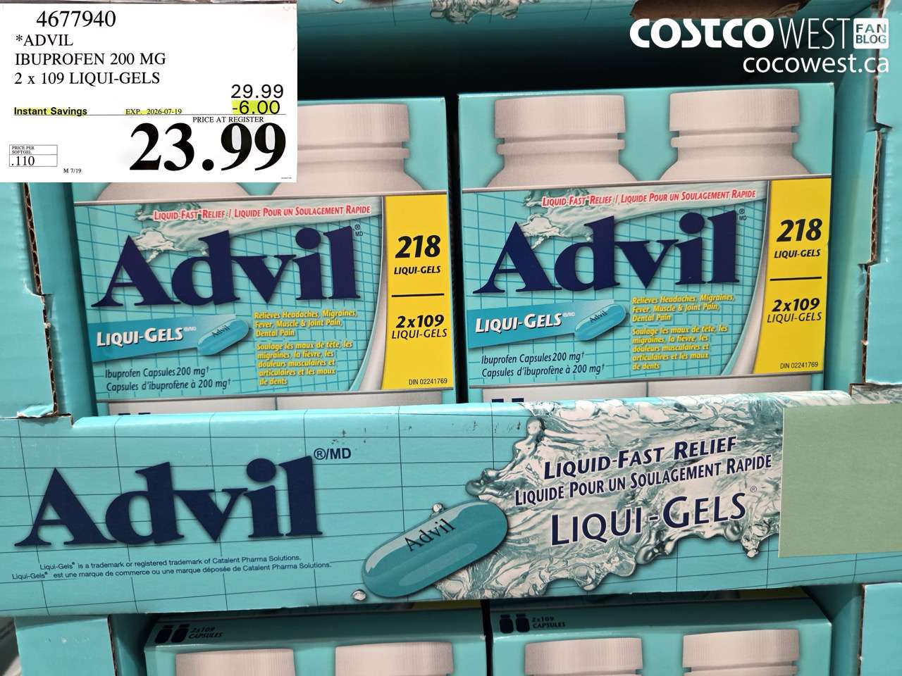 4677940 ADVIL IBUPROFEN 200 MG 2 X 109 LIQUI-GELS ($6.00 INSTANT SAVINGS EXPIRES ON 2026-07-19) $23.99