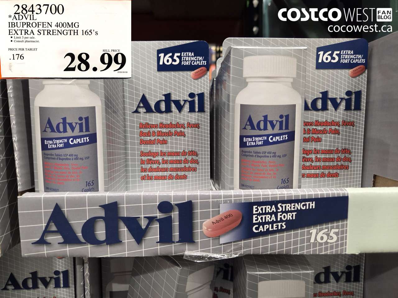 2843700 ADVIL IBUPROFEN 400MG EXTRA STRENGTH 165'S $28.99