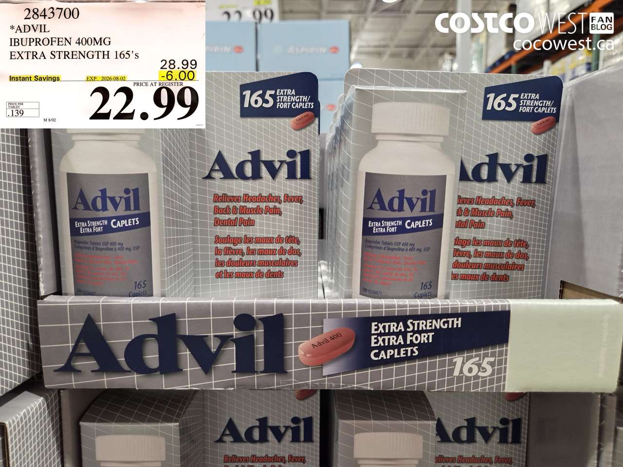 2843700 ADVIL IBUPROFEN 400MG EXTRA STRENGTH 165'S ($6.00 INSTANT SAVINGS EXPIRES ON 2026-08-02) $22.99