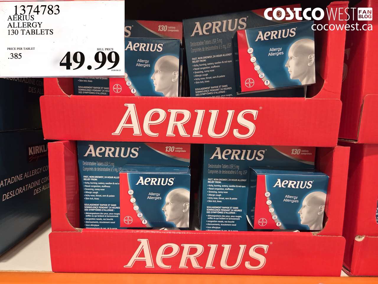 1374783 AERIUS ALLERGY 130 TABLETS $49.99