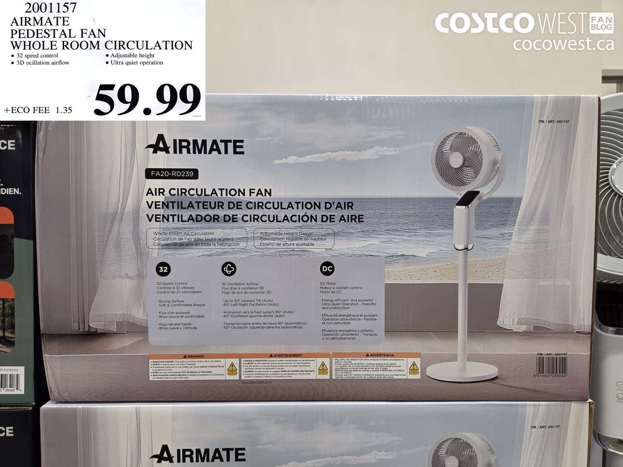 2001157 AIRMATE PEDESTAL FAN WHOLE ROOM CIRCULATION $59.99