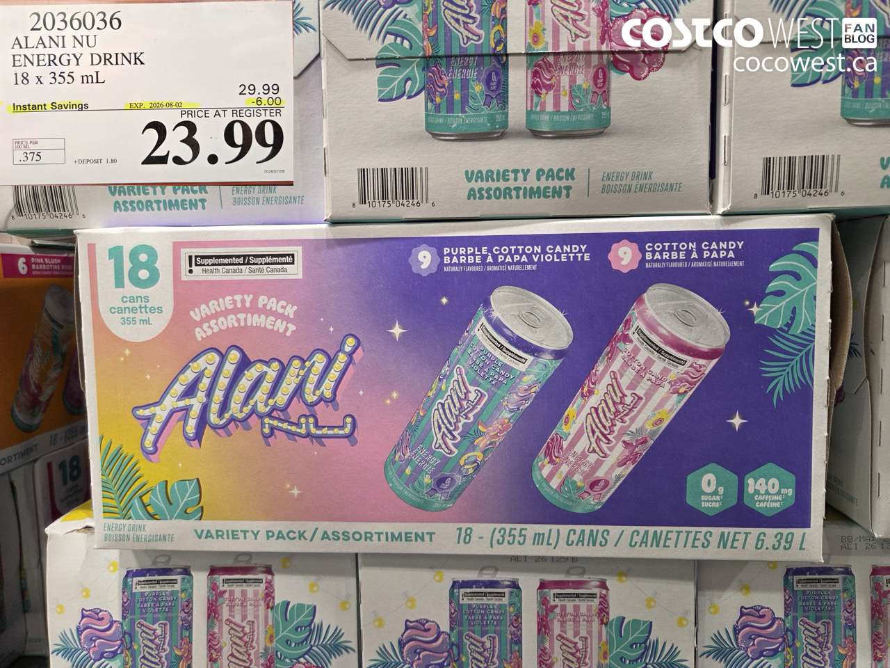 2036036 ALANI NU ENERGY DRINK 18 X 355 ML ($6.00 INSTANT SAVINGS EXPIRES ON 2026-08-02) $23.99