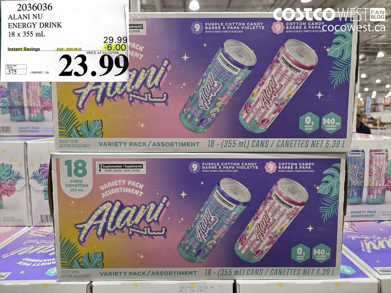 2036036 ALANI NU ENERGY DRINK 18 X 355 ML ($6.00 INSTANT SAVINGS EXPIRES ON 2026-08-02) $23.99