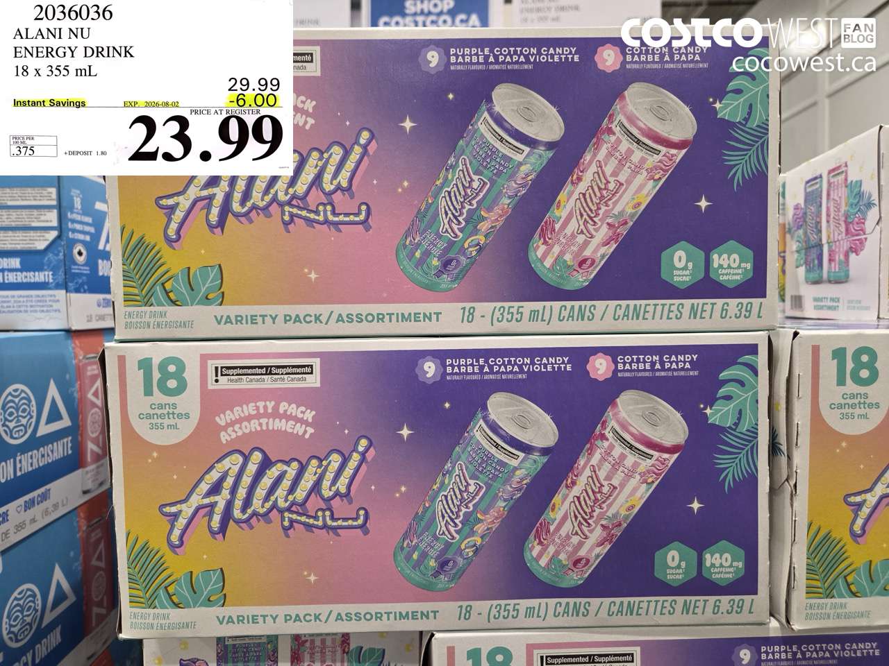 2036036 ALANI NU ENERGY DRINK 18 X 355 ML ($6.00 INSTANT SAVINGS EXPIRES ON 2026-08-02) $23.99