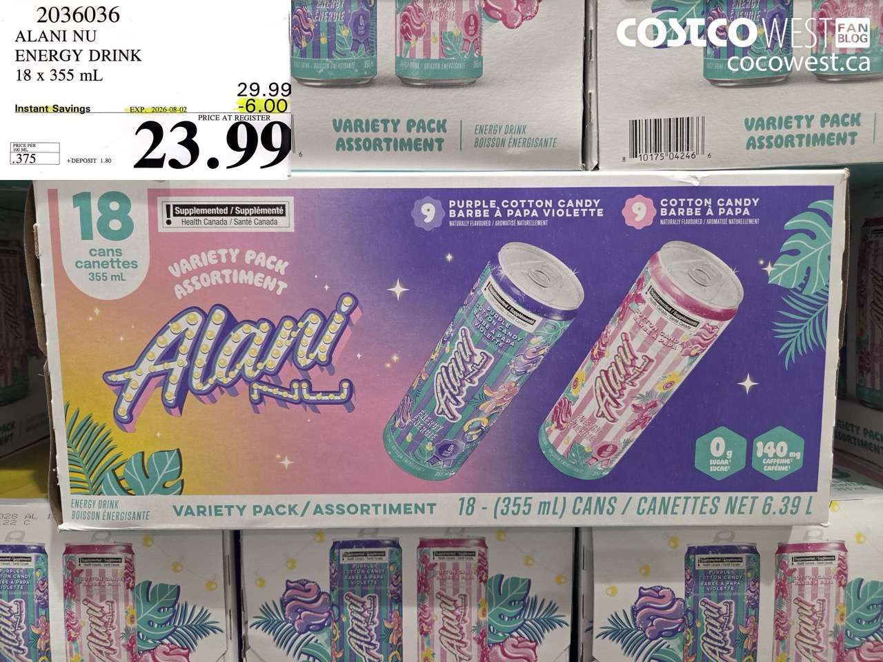 2036036 ALANI NU ENERGY DRINK 18 X 355 ML ($6.00 INSTANT SAVINGS EXPIRES ON 2026-08-02) $23.99