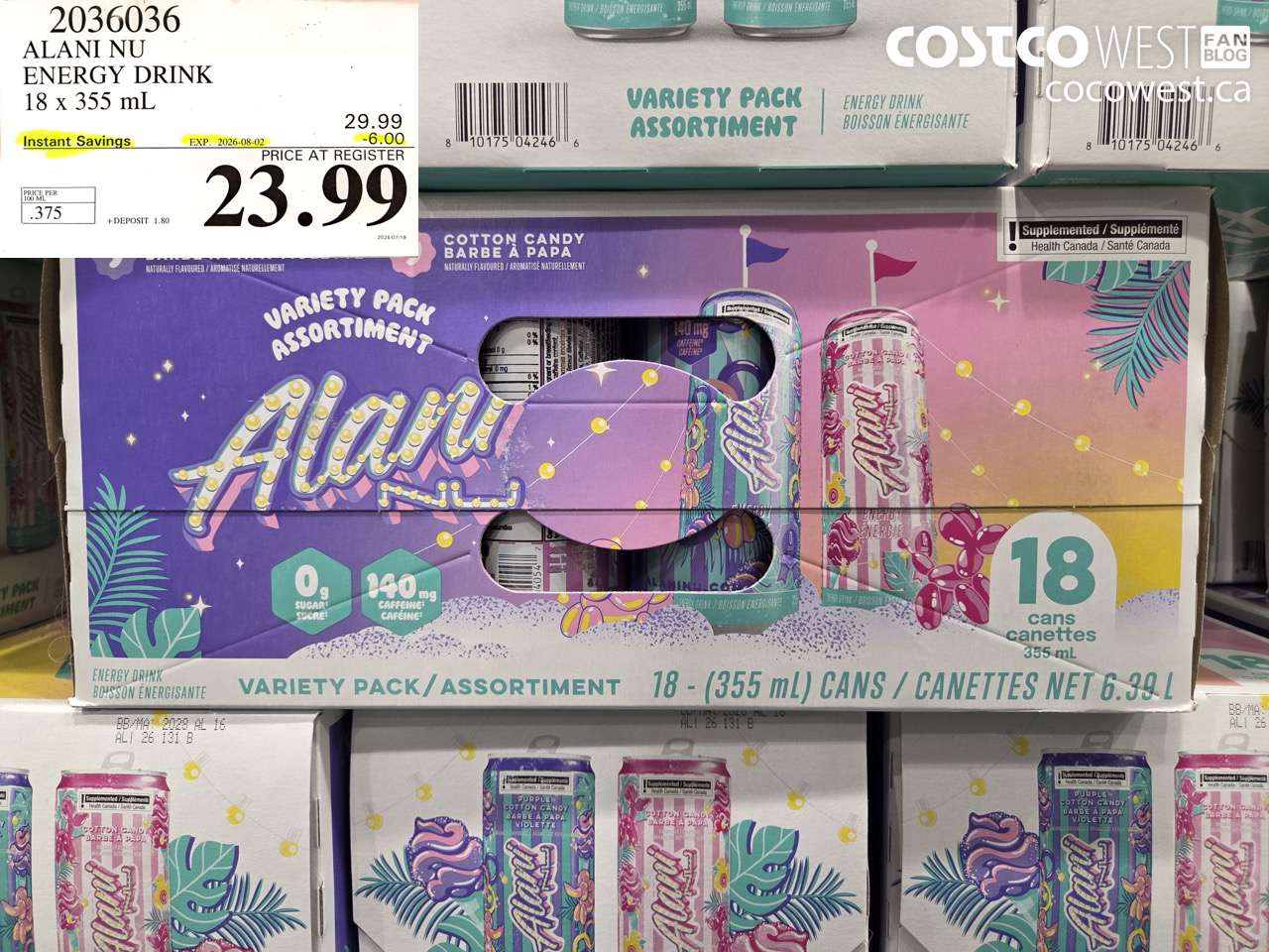 2036036 ALANI NU ENERGY DRINK 18 X 355 ML ($6.00 INSTANT SAVINGS EXPIRES ON 2026-08-02) $23.99