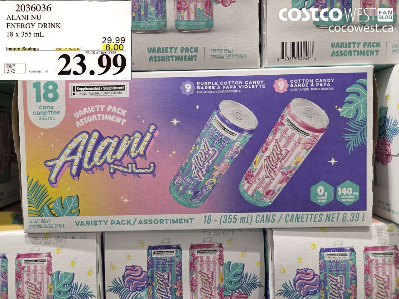 2036036 ALANI NU ENERGY DRINK 18 X 355 ML ($6.00 INSTANT SAVINGS EXPIRES ON 2026-08-02) $23.99