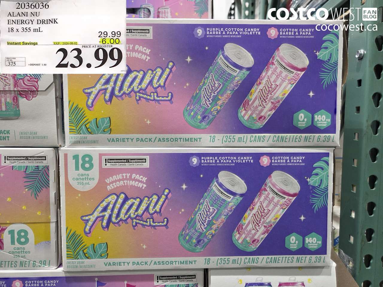 2036036 ALANI NU ENERGY DRINK 18 X 355 ML ($6.00 INSTANT SAVINGS EXPIRES ON 2026-08-02) $23.99