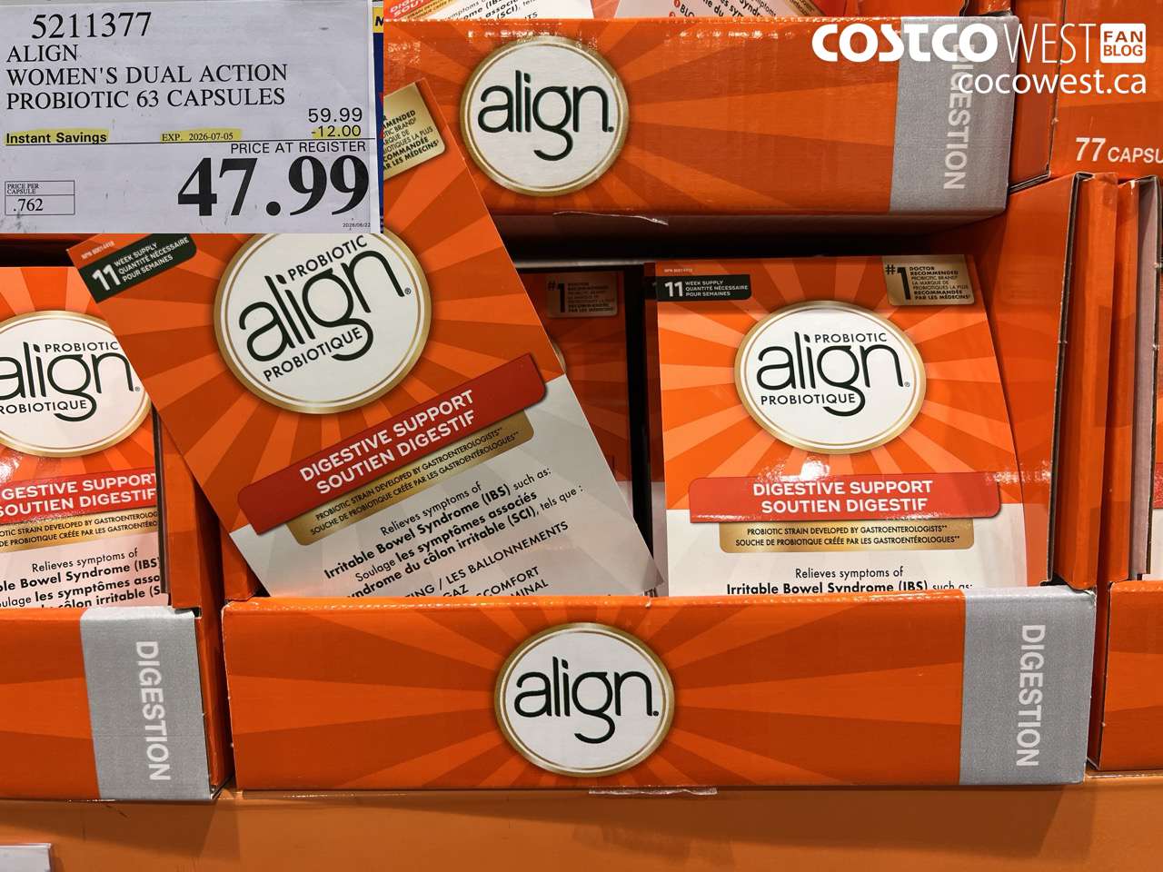 5211377 ALIGN WOMEN'S DUAL ACTION PROBIOTIC 63 CAPSULES ($12.00 INSTANT SAVINGS EXPIRES ON 2026-07-05) $47.99