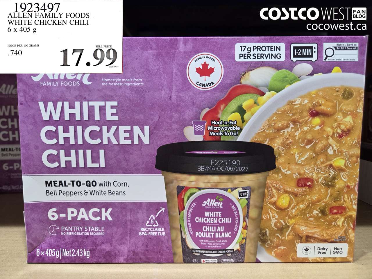 1923497 ALLEN FAMILY FOODS WHITE CHICKEN CHILI 6 X 405 G $17.99