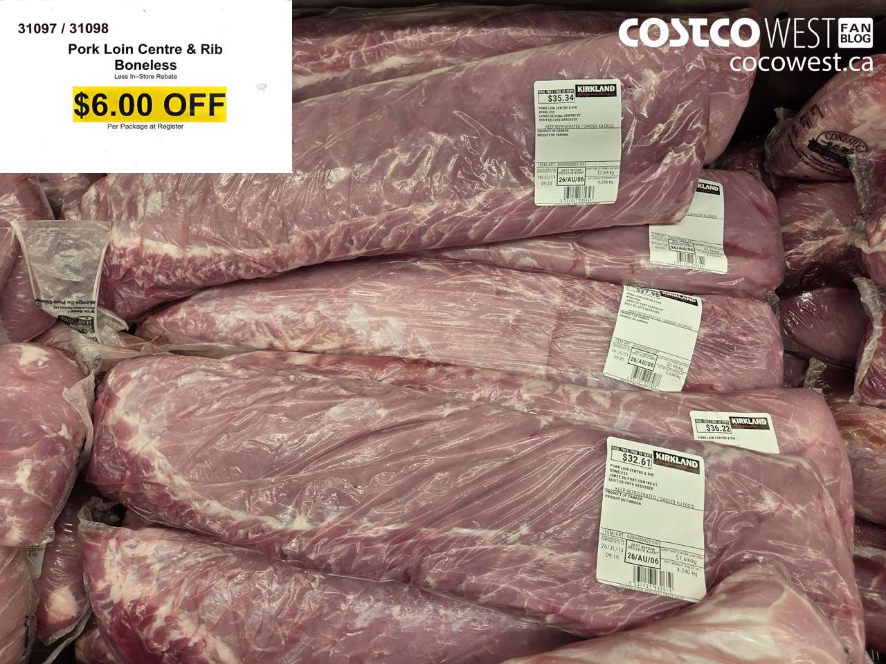 31097 (ALSO 31098) PORK LOIN CENTRE & RIB BONELESS ($6.00 INSTANT SAVINGS)