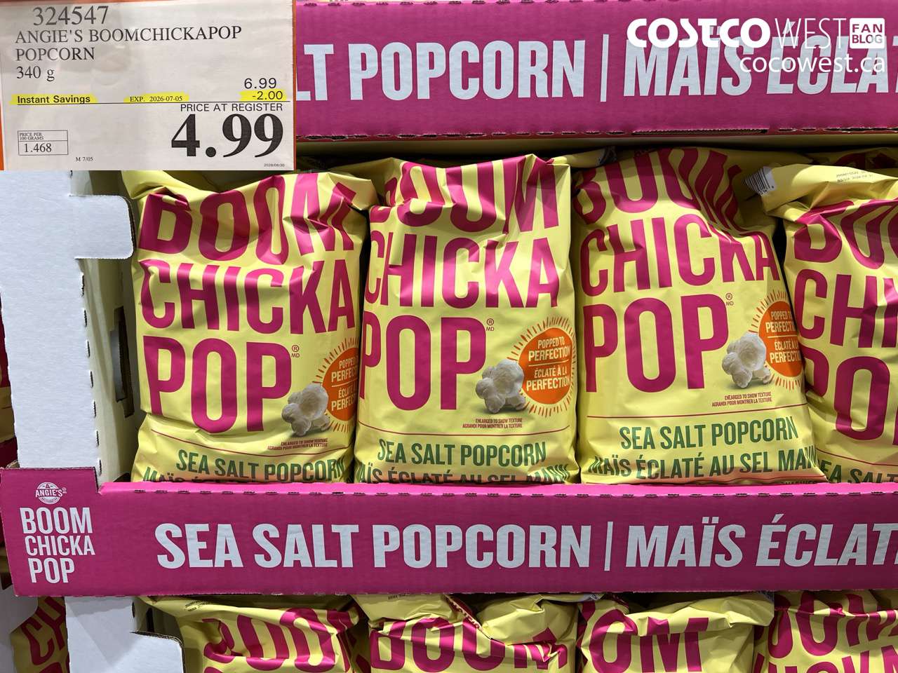 324547 ANGIE'S BOOMCHICKAPOP POPCORN 340 G ($2.00 INSTANT SAVINGS EXPIRES ON 2026-07-05) $4.99