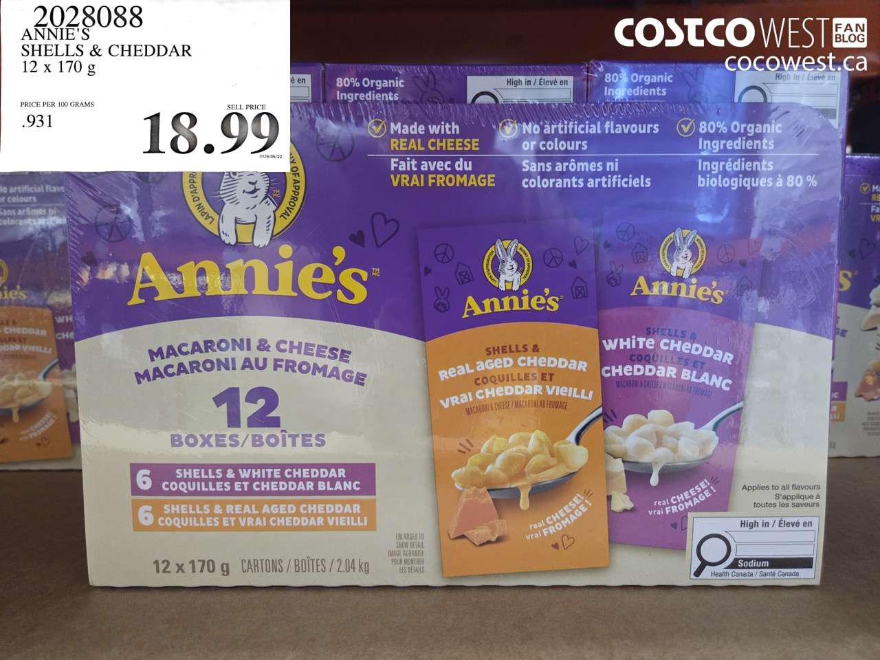2028088 ANNIE'S SHELLS & CHEDDAR 12 X 170 G $18.99