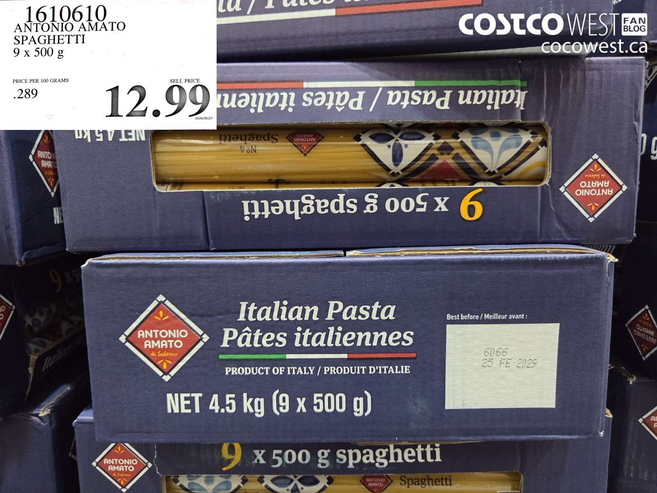 1610610 ANTONIO AMATO SPAGHETTI 9 X 500 G $12.99