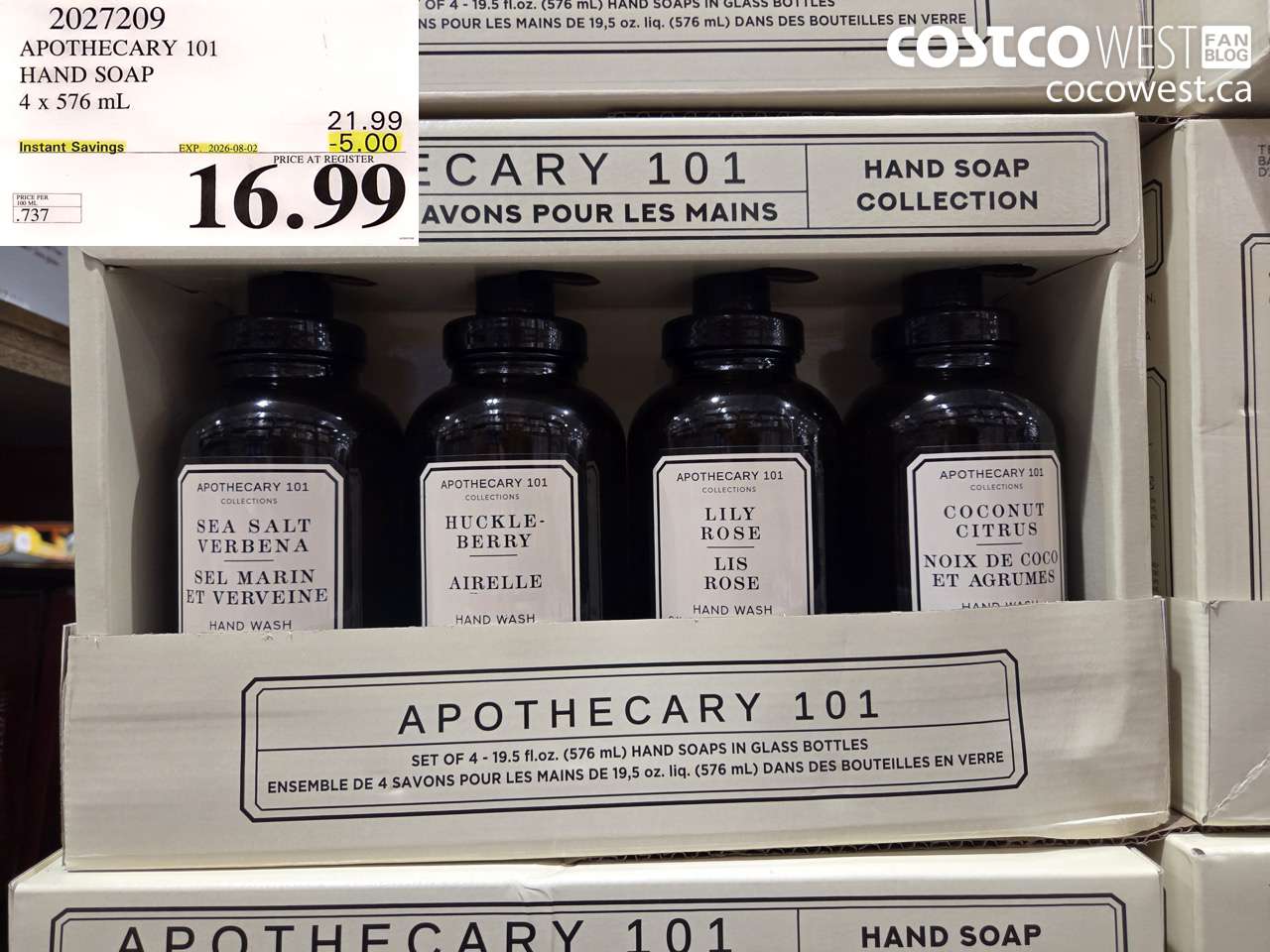 2027209 APOTHECARY 101 HAND SOAP 4 X 576 ML ($5.00 INSTANT SAVINGS EXPIRES ON 2026-08-02) $16.99